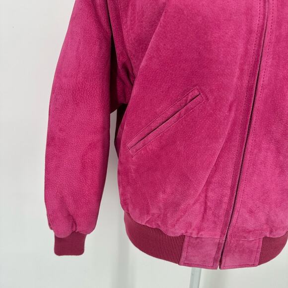 Vintage Mixed Blues Leather Bomber Jacket Barbie Pink Floral Lining Retro Small - Picture 3 of 14